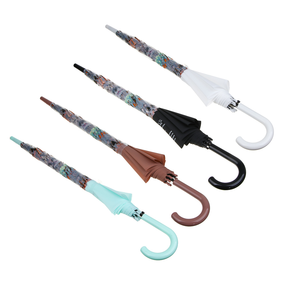 Зонт-трость, металл, пластик, ПВХ, d100см, 8 спиц, 4 цвета, арт.№ 302-402