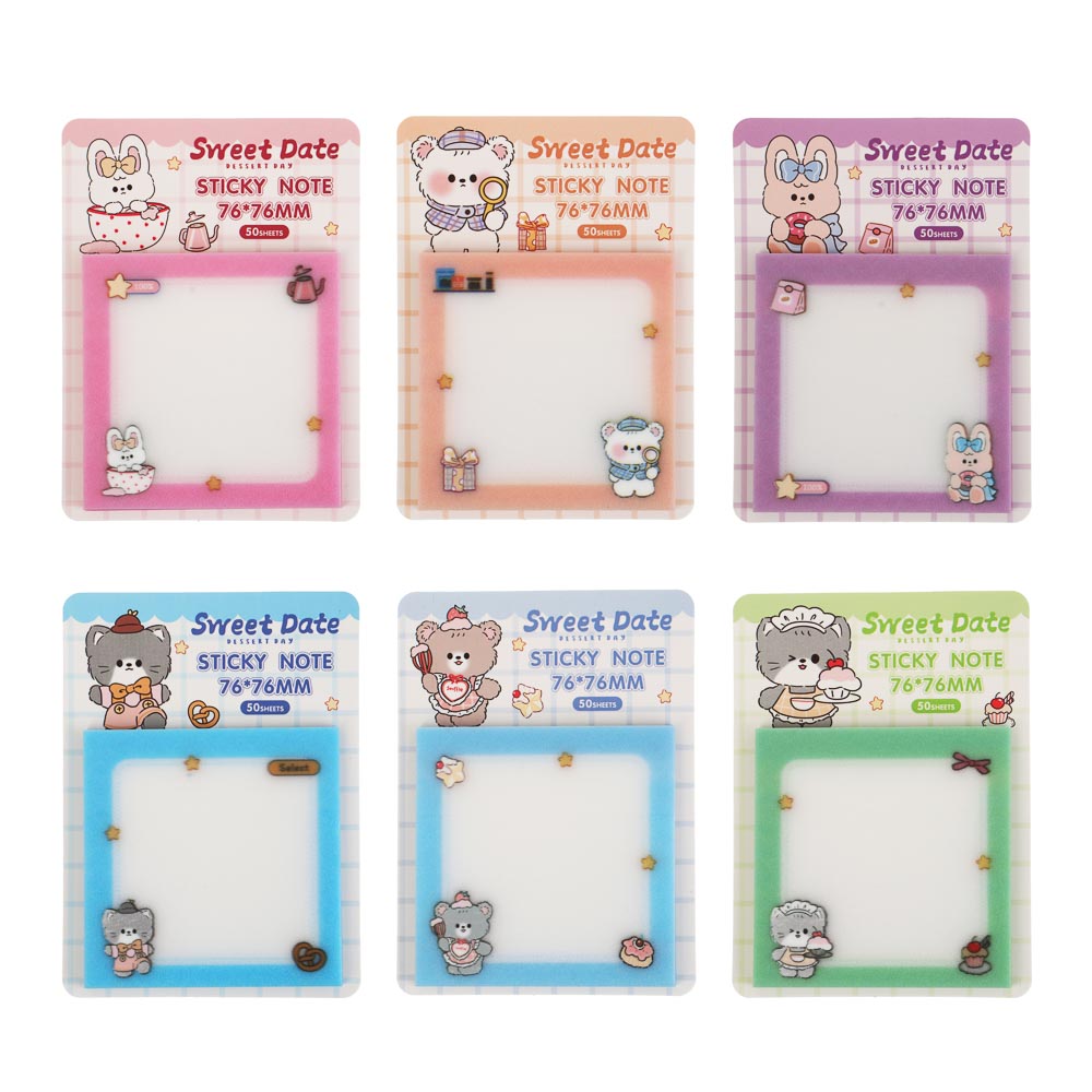 Блок с клеевым краем "Котики" 7,6x7,6см, 50л, пластик, 6 дизайнов, арт.№ 557-134