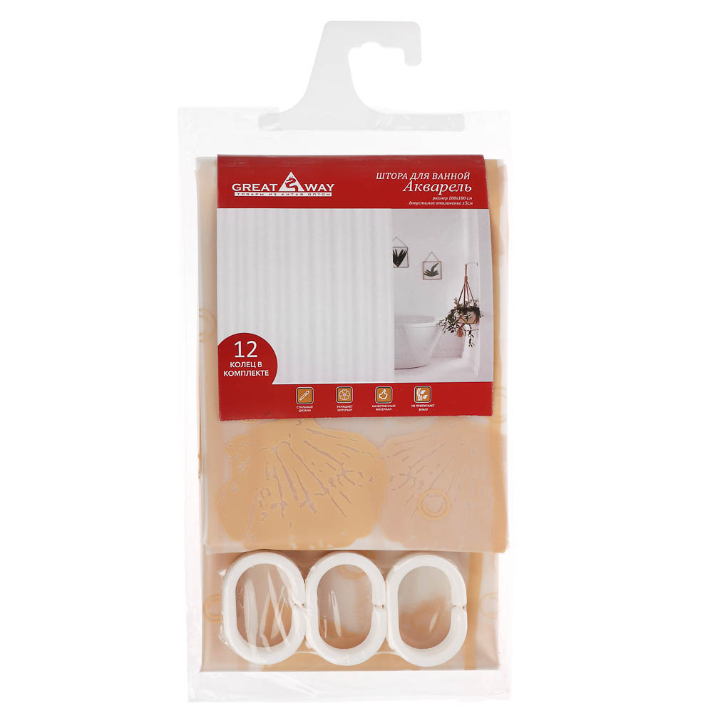 Штора для ванной Акварель 180х180см, ПЕВА, арт.№ 461-679