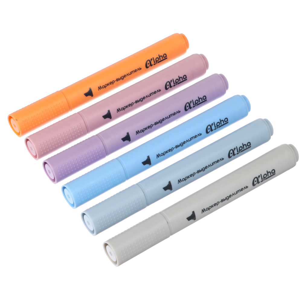 Маркер-выделитель оформительский ClipStudio Альфа 6 цветов, 3-гранный корпус, скошенный 3мм, арт.№ 613-037