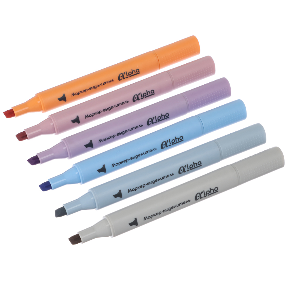 Маркер-выделитель оформительский ClipStudio Альфа 6 цветов, 3-гранный корпус, скошенный 3мм, арт.№ 613-037