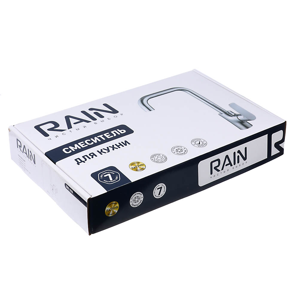 RAIN Смеситель для кухни Алмаз, высокий излив, картридж 35мм, гайка, латунь, хром, арт.№ 561-323