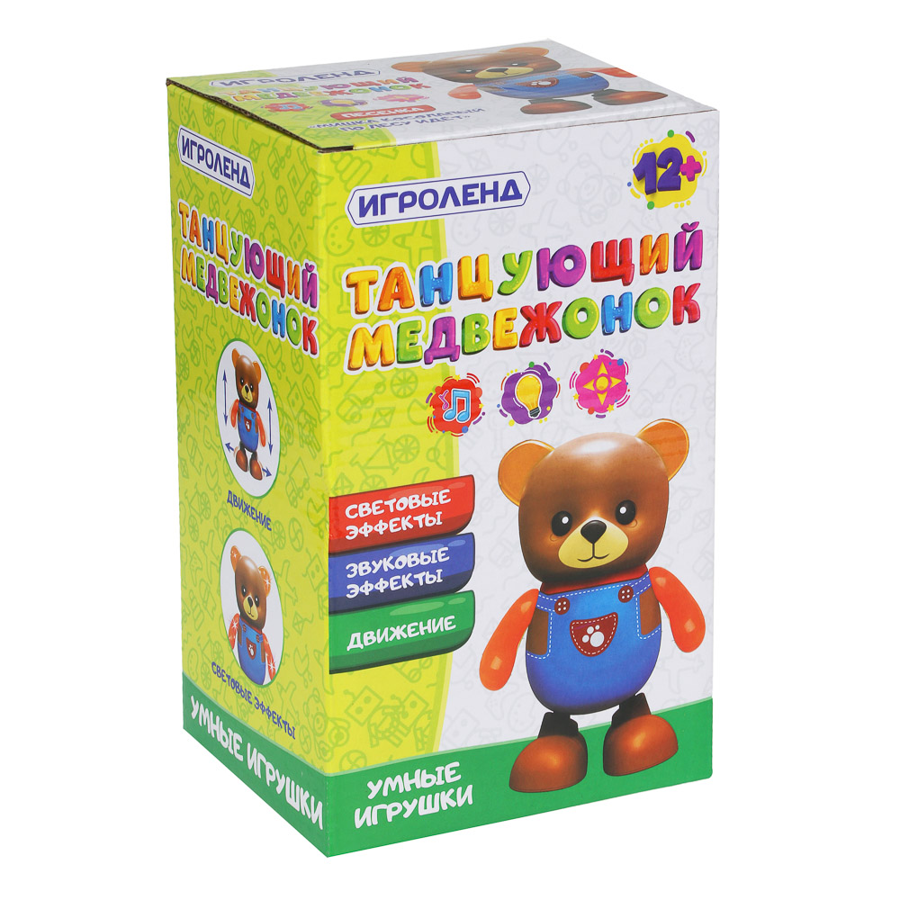 ИГРОЛЕНД Игрушка в виде танцующего медвежонка, свет, звук, движ., 3АА, пластик, 12,7х10,8х20,5см, арт.№ 272-727
