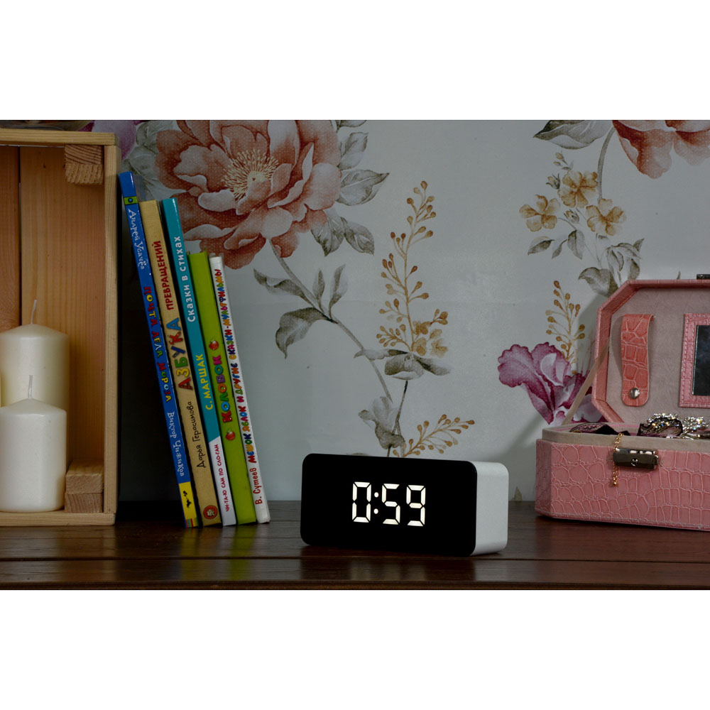 LADECOR Будильник электронный с календарем, термометром, сенсорный, 3хААА, USB, 15,5х7х4,5см, 2 цв., арт.№ 529-180