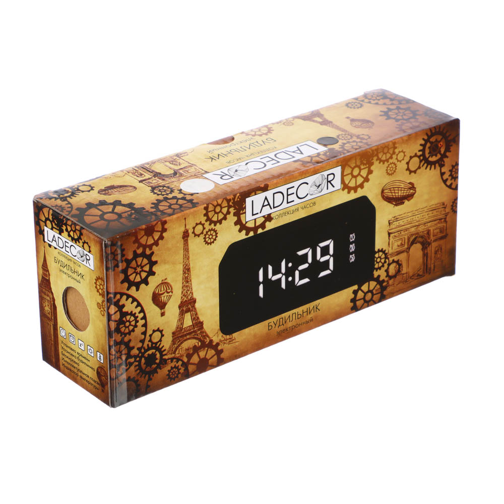 LADECOR Будильник электронный с календарем, термометром, сенсорный, 3хААА, USB, 15,5х7х4,5см, 2 цв., арт.№ 529-180