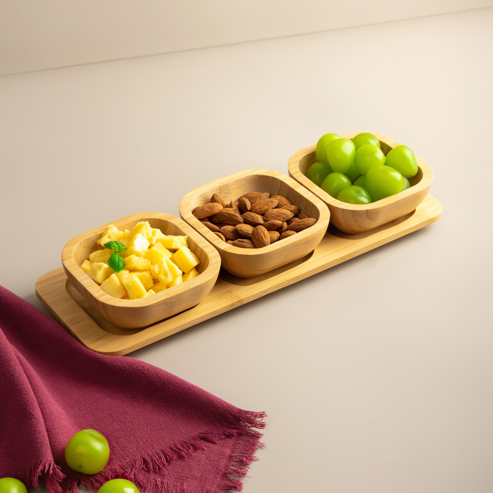 SATOSHI Набор для закусок на подставке 4пр., бамбук, 33х10.8х4.7см, арт.№ 883-551