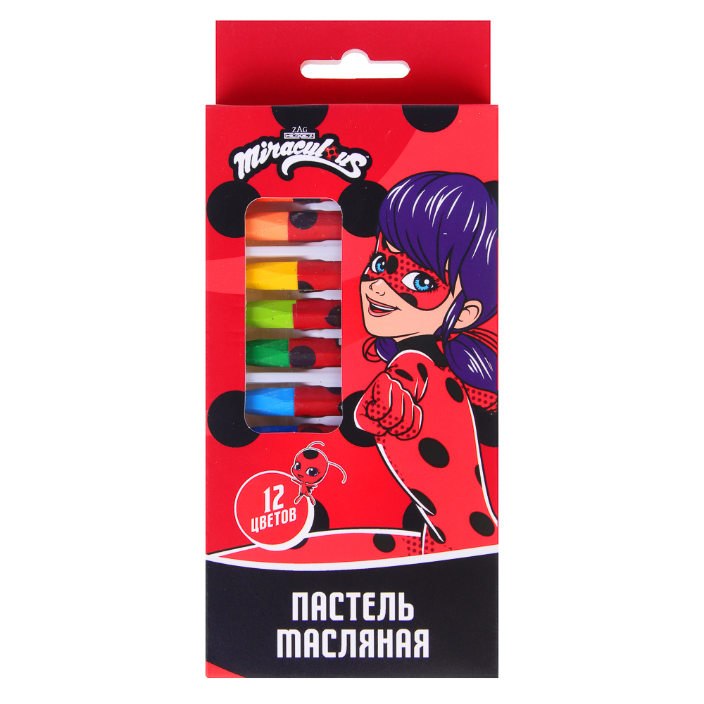 Ледибаг Восковые карандаши "Пастель масляная", 12 цветов, в картонной коробке, серия "Кор", арт.№ 811-004