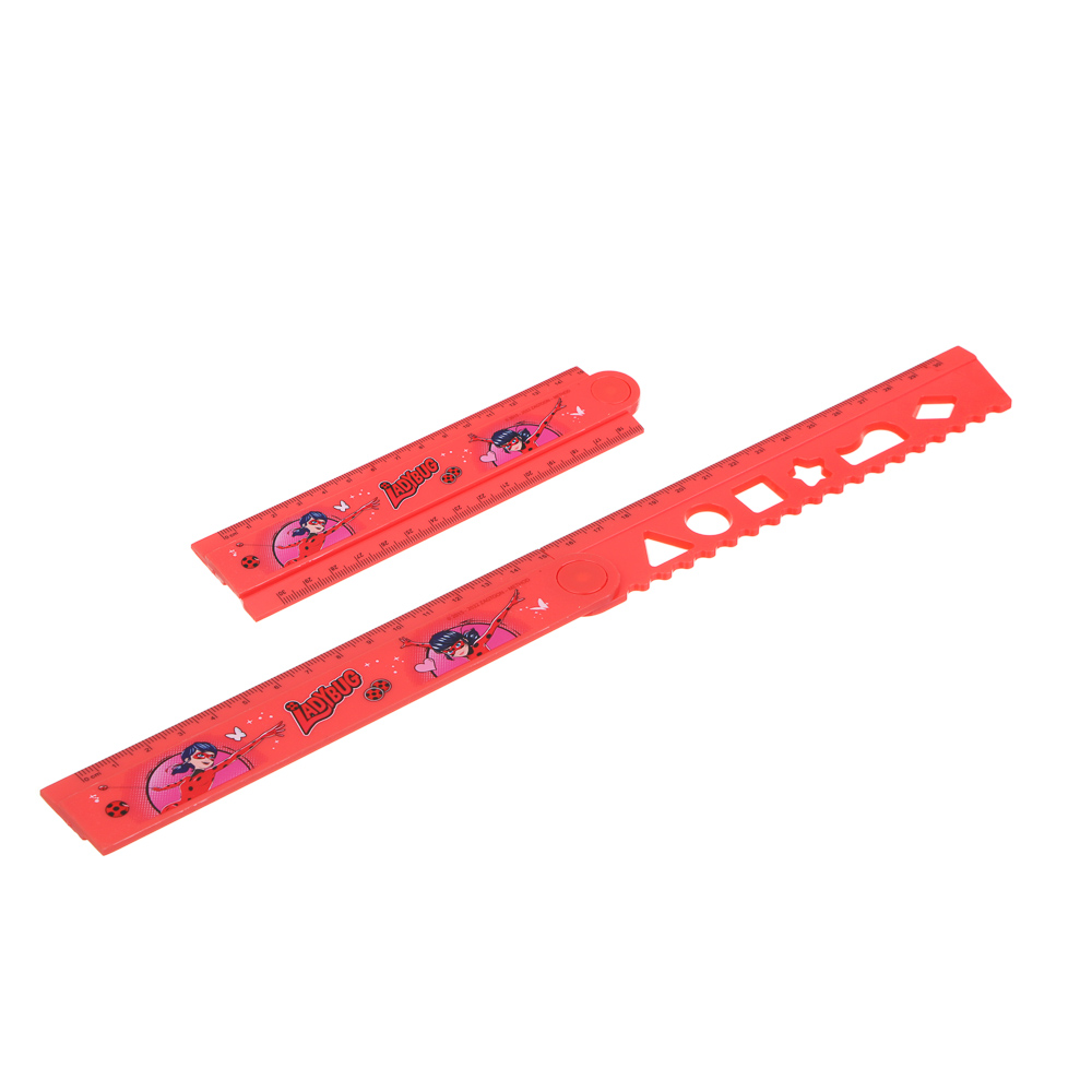 Линейка раскладная 15/30 см Ледибаг, печать на корпусе, вырубка волной, геометрические фигуры, пластик, "Кор", 2 дизайна, арт.№ 811-006