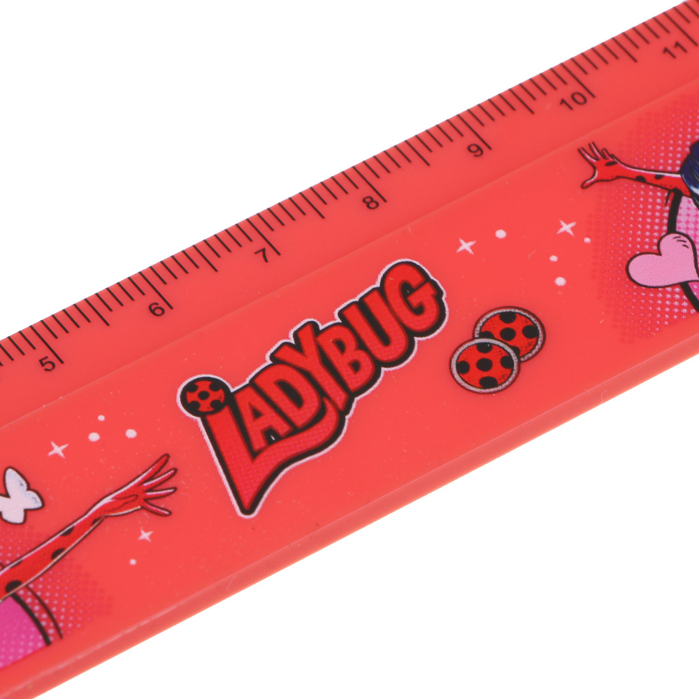 Линейка раскладная 15/30 см Ледибаг, печать на корпусе, вырубка волной, геометрические фигуры, пластик, "Кор", 2 дизайна, арт.№ 811-006