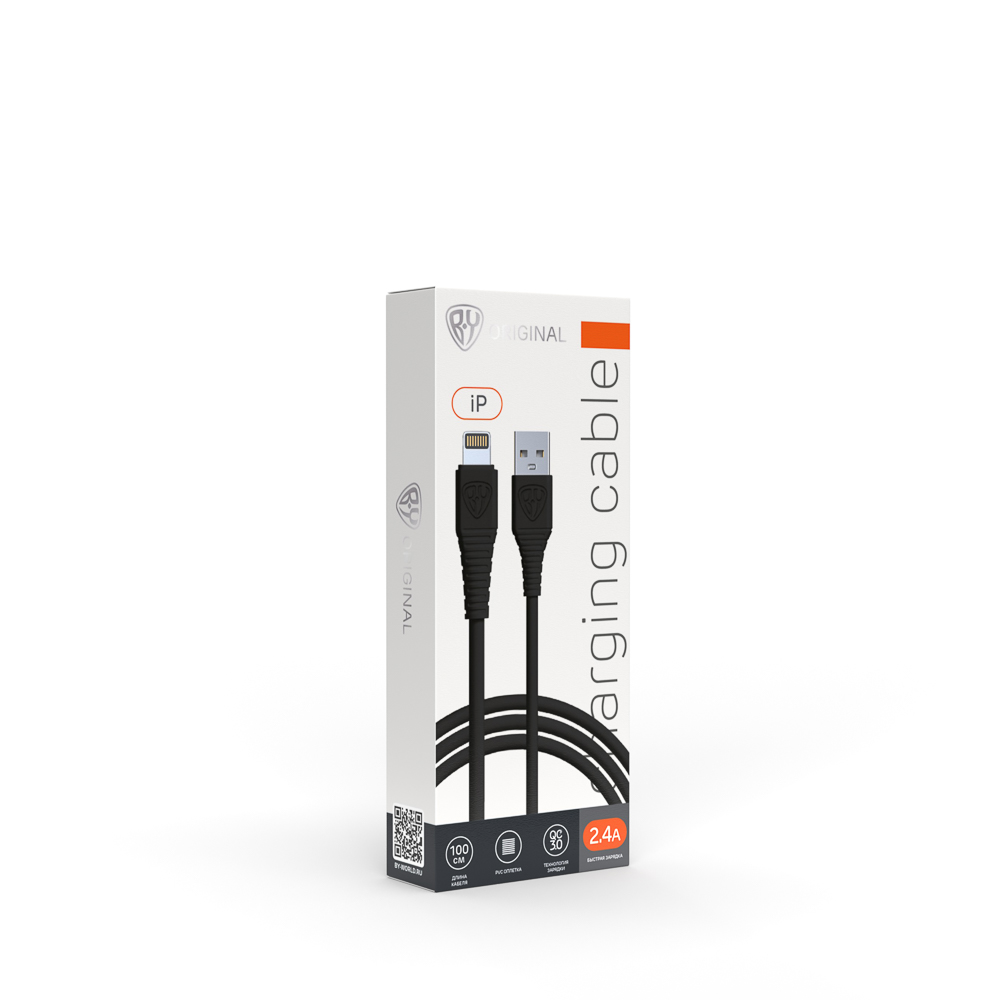 Кабель для зарядки USB(A)-iP BY Классик, 1м, 2.4A, черный, арт.№ 931-101