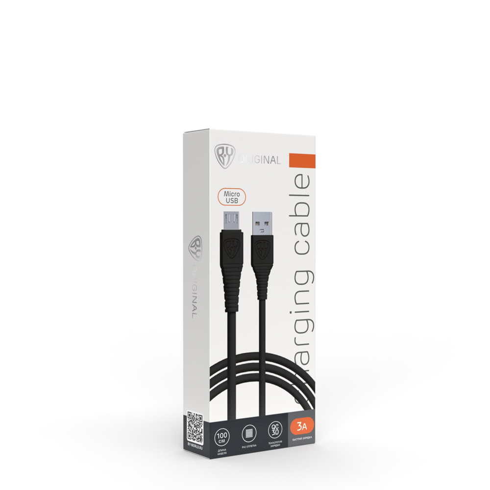 Кабель для зарядки USB(A)-microUSB BY Классик, 1м, 3A, черный, арт.№ 931-099