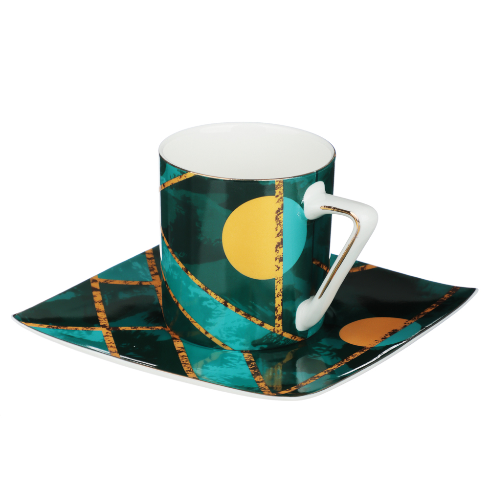 MILLIMI Геометрия ультрамарин Набор кофейный 2 пр., 180мл, 14см, костяной фарфор, арт.№ 802-411