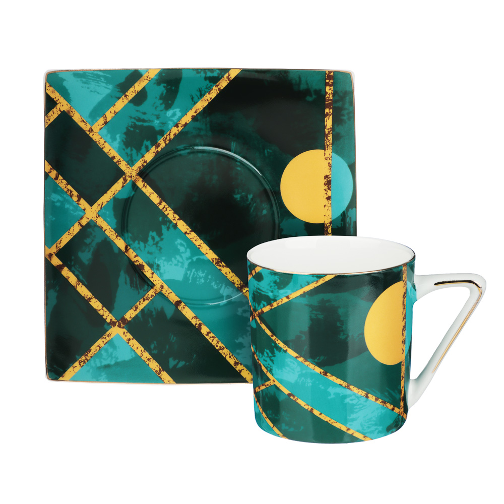 MILLIMI Геометрия ультрамарин Набор кофейный 2 пр., 180мл, 14см, костяной фарфор, арт.№ 802-411