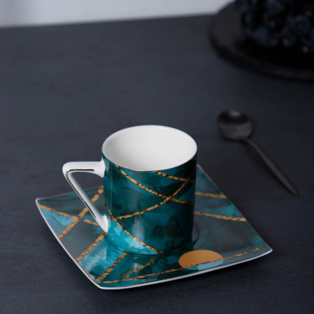 MILLIMI Геометрия ультрамарин Набор кофейный 2 пр., 180мл, 14см, костяной фарфор, арт.№ 802-411