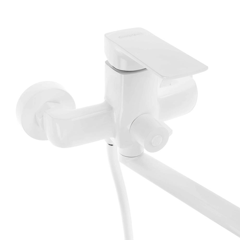 СоюзКран Смеситель для ванны с душем, прямой излив 35см, картридж 35мм, цинк, белый SK08-P109, арт.№ 567-163