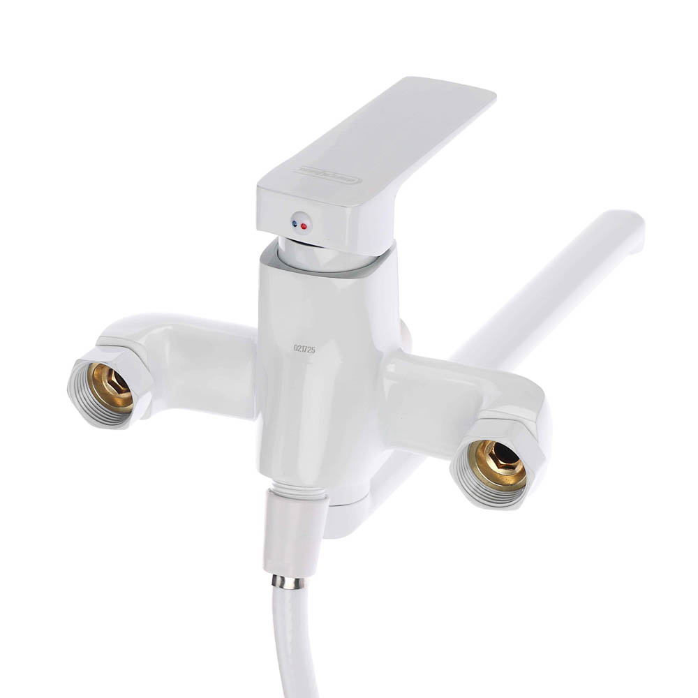 СоюзКран Смеситель для ванны с душем, прямой излив 35см, картридж 35мм, цинк, белый SK08-P109, арт.№ 567-163