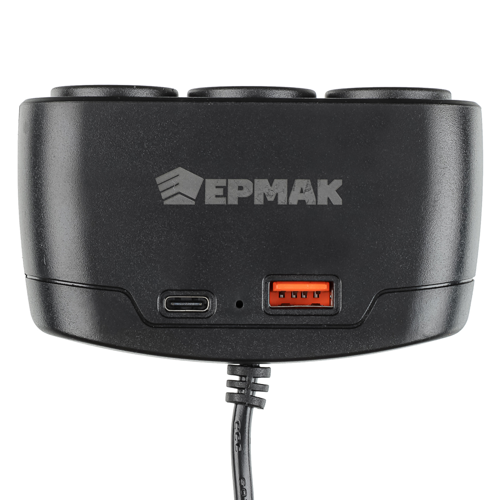ЕРМАК Разветвитель прикуривателя, 3 выхода +1 USB, 60 W, 2.1А,12/24В, пластик, арт.№ 738-019