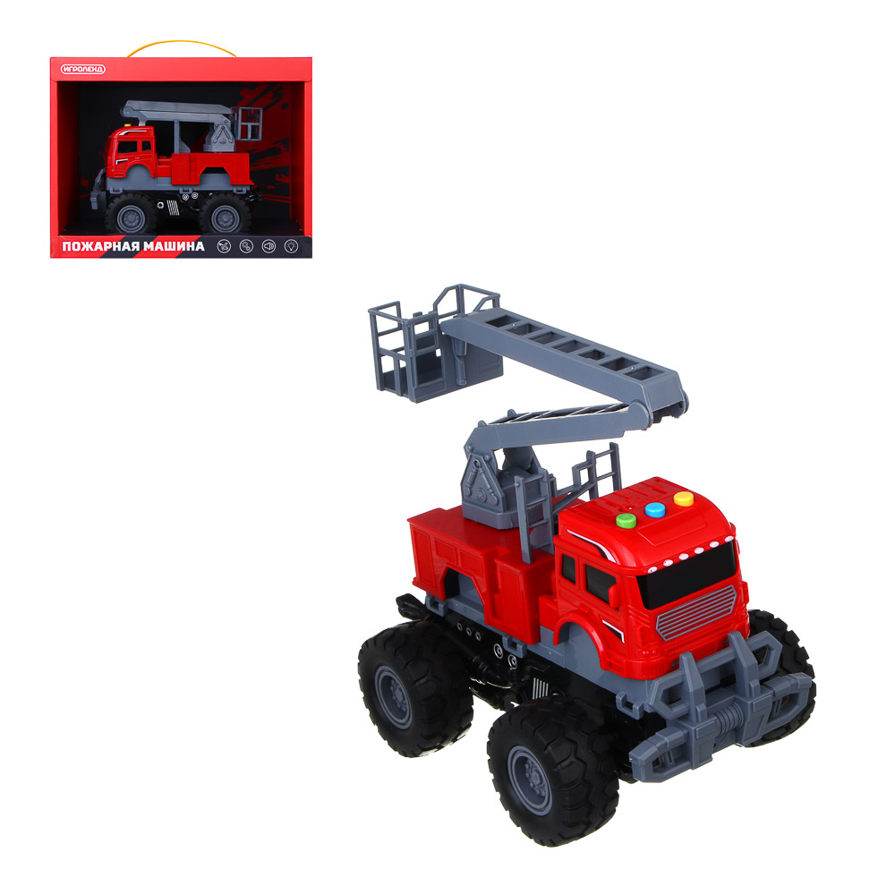 ИГРОЛЕНД Машинка пожарная, свет, звук, инерция, выдвижной кран, 3хAG13, ABS, 27х15х21 см, арт.№ 292-446