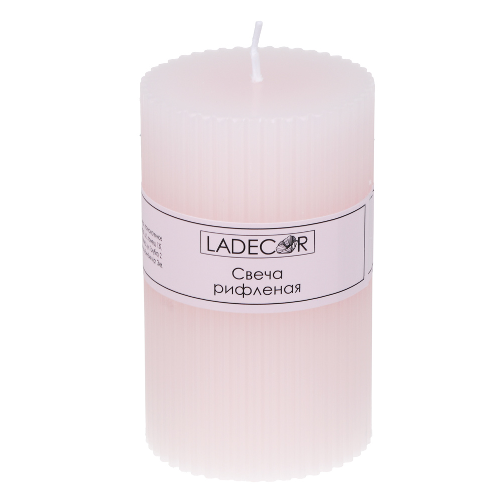 Свеча столбик тм LADECOR 6x10 см, рифленая, парафин, 4 цвета, арт.№ 508-913
