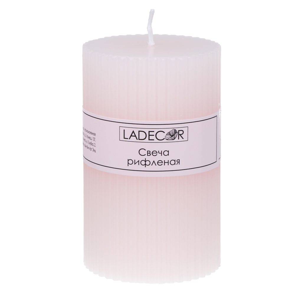Свеча столбик тм LADECOR 6x10 см, рифленая, парафин, 4 цвета, арт.№ 508-913