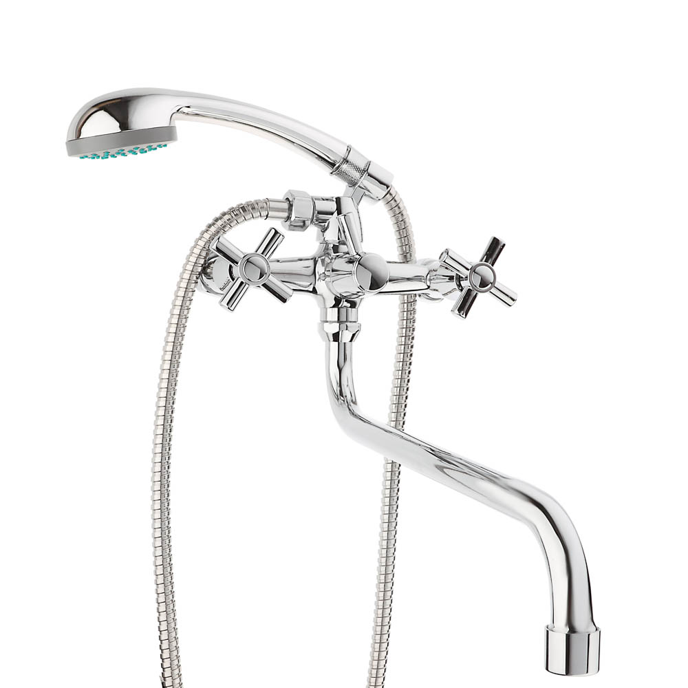 СоюзКран Смеситель для ванны с душем, круглый излив 30см, кер. кран-буксы 1/2, хром, цинк, SK08-S217, арт.№ 566-236