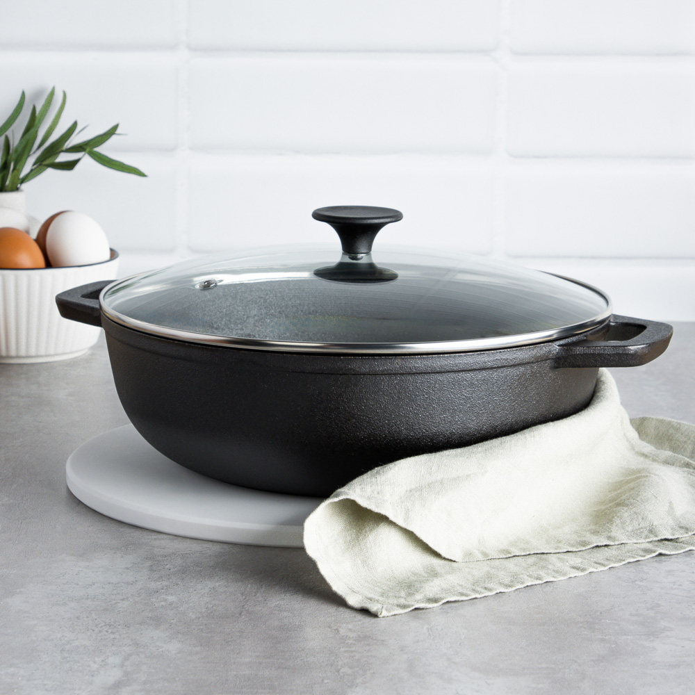 VETTA Вок чугун, d30х8,5см, стеклянная крышка, индукция, арт.№ 808-009