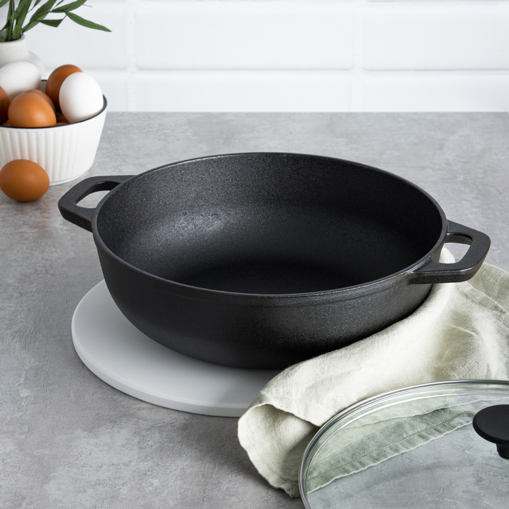 VETTA Вок чугун, d30х8,5см, стеклянная крышка, индукция, арт.№ 808-009