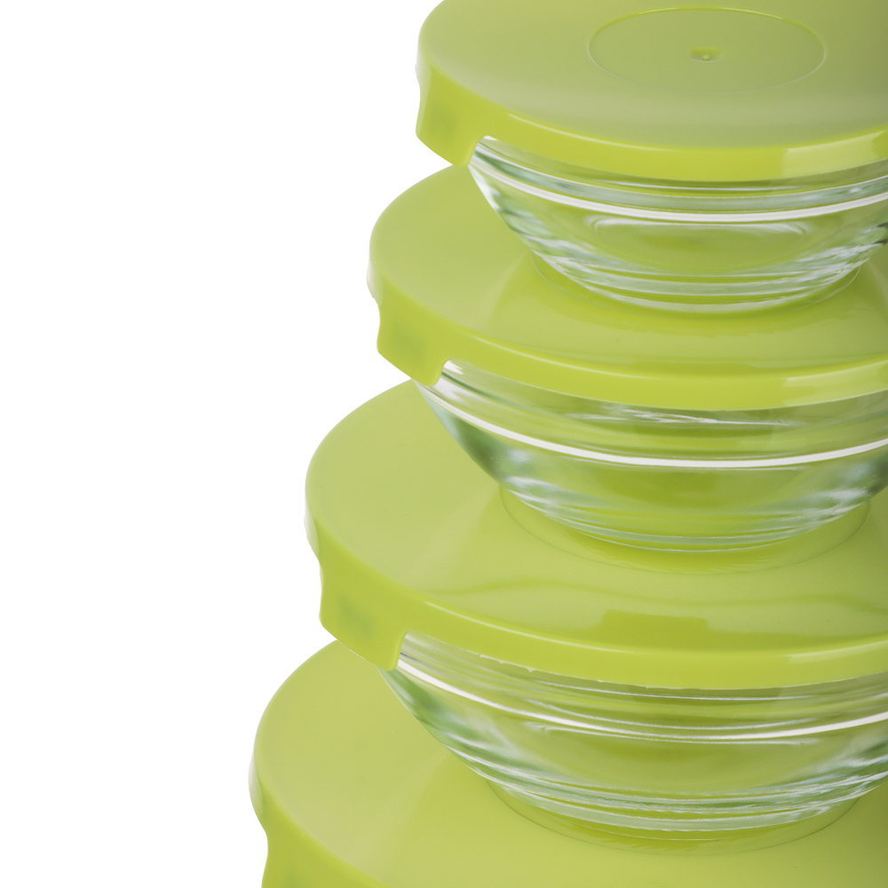 MILLIMI Набор салатников с крышкой 5 шт: 900/ 500/350/200/130 мл, стекло, пластик, оливковый, арт.№ 878-608