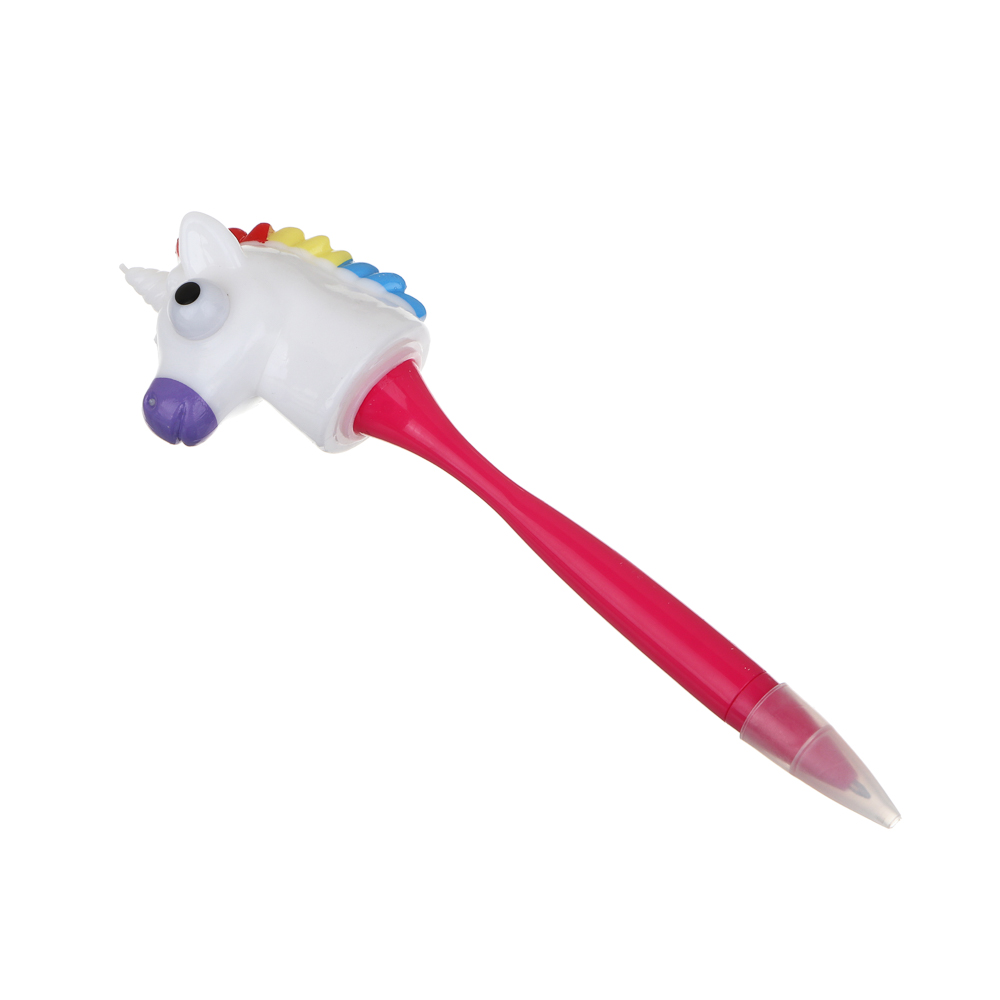 Ручка-антистресс шариковая синяя, наконечник в форме единорога-лупоглазика, 17,5 см пластик, 3 цв., арт.№ 591-031