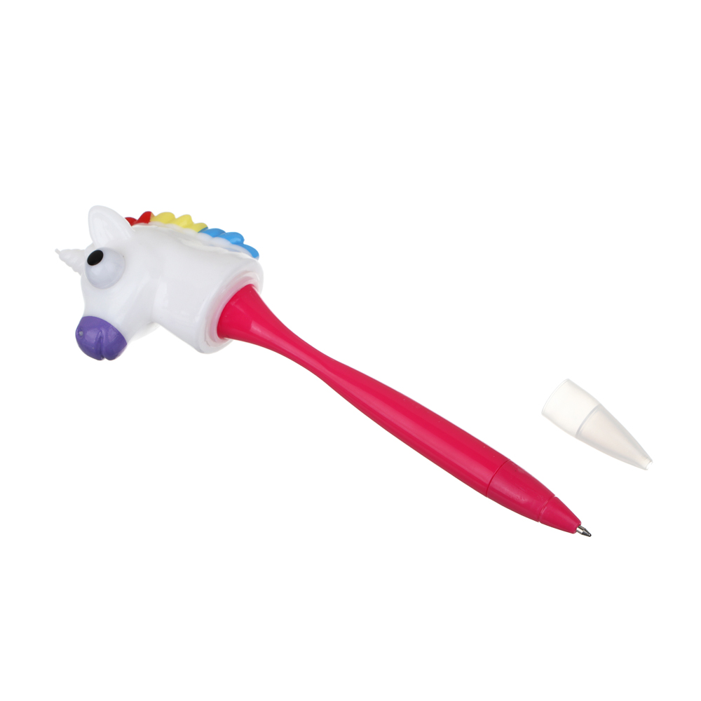 Ручка-антистресс шариковая синяя, наконечник в форме единорога-лупоглазика, 17,5 см пластик, 3 цв., арт.№ 591-031