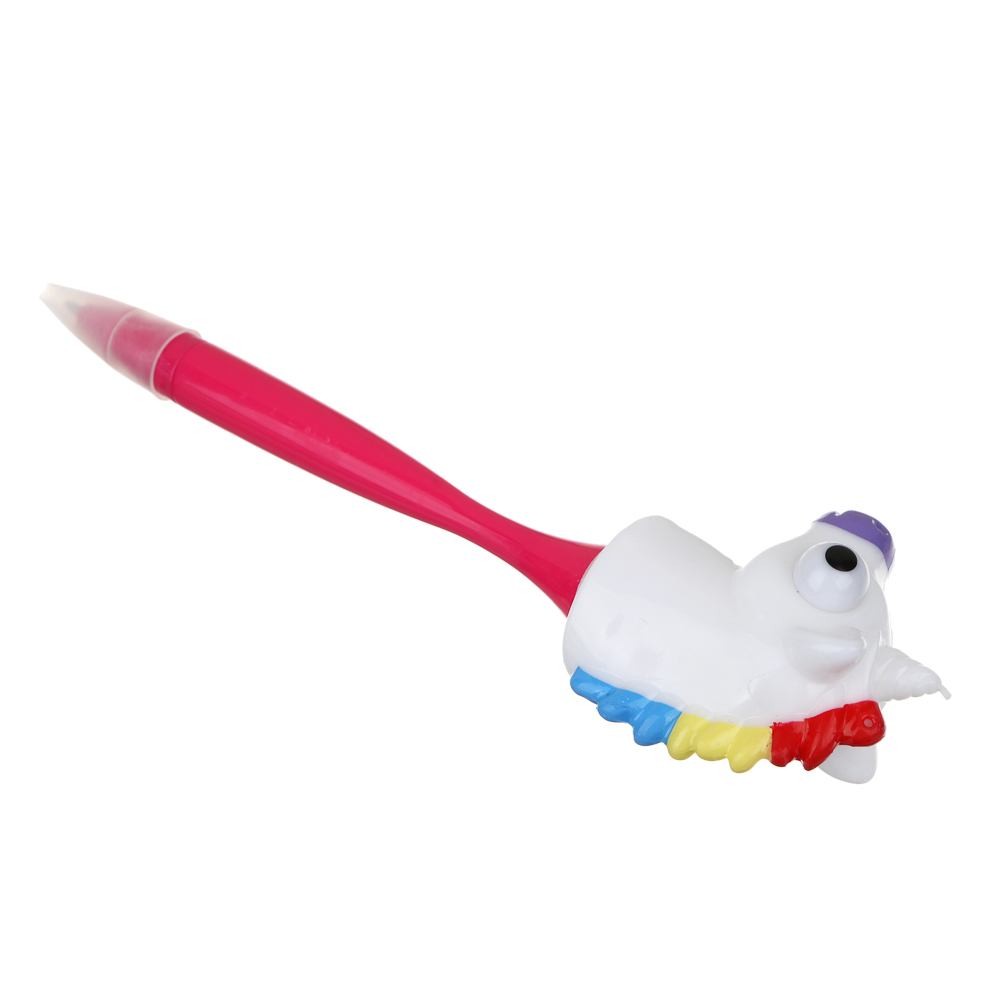 Ручка-антистресс шариковая синяя, наконечник в форме единорога-лупоглазика, 17,5 см пластик, 3 цв., арт.№ 591-031