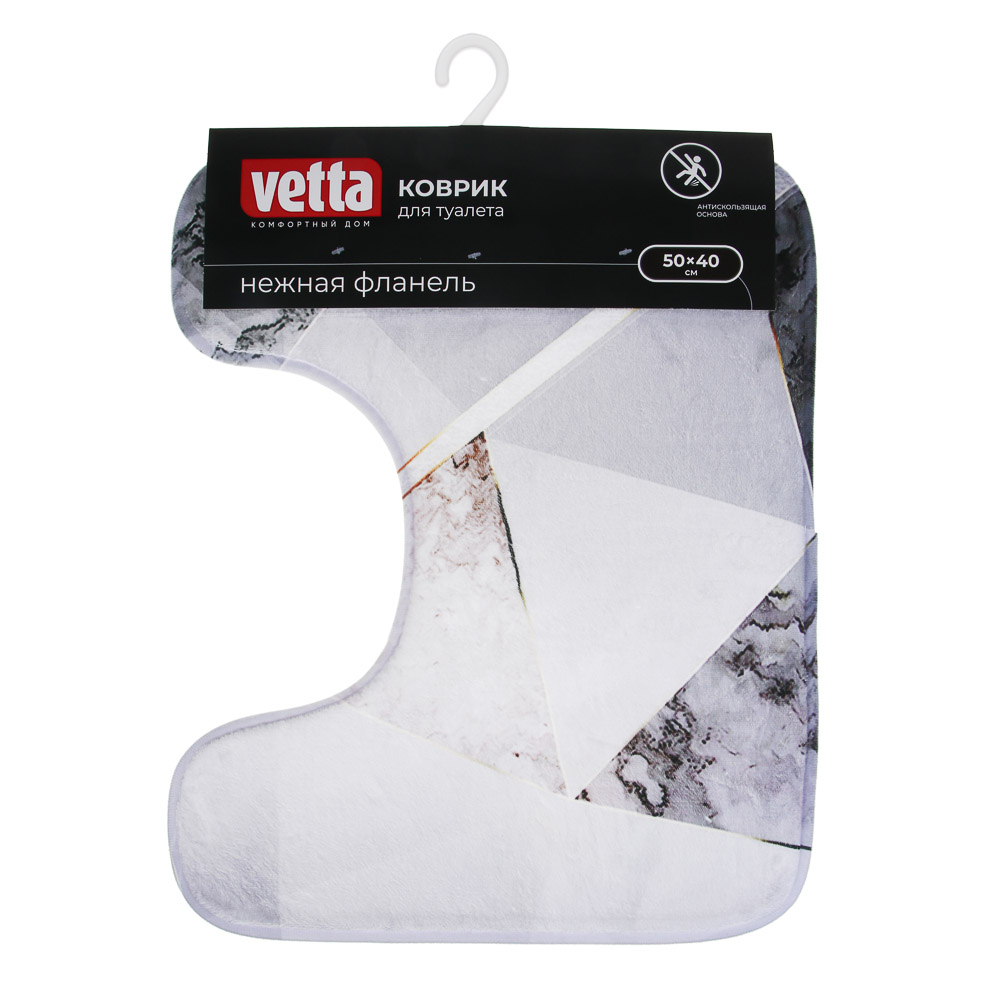 VETTA Коврик для туалета, фланель, губка 1,0 см, полиэстер, 50x40 см, мрамор, серый, арт.№ 462-784