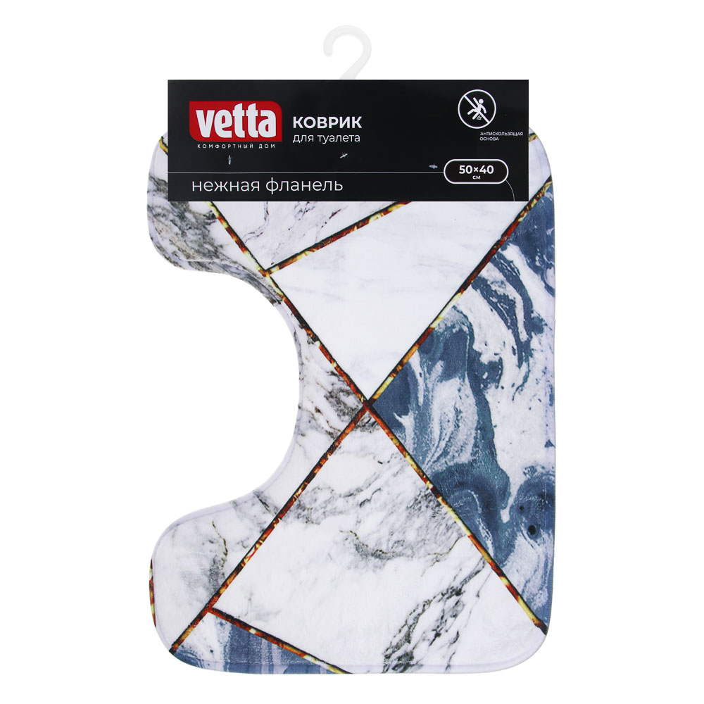 VETTA Коврик для туалета, фланель, губка 1,0 см, полиэстер, 50x40 см, мрамор, синий, арт.№ 462-787