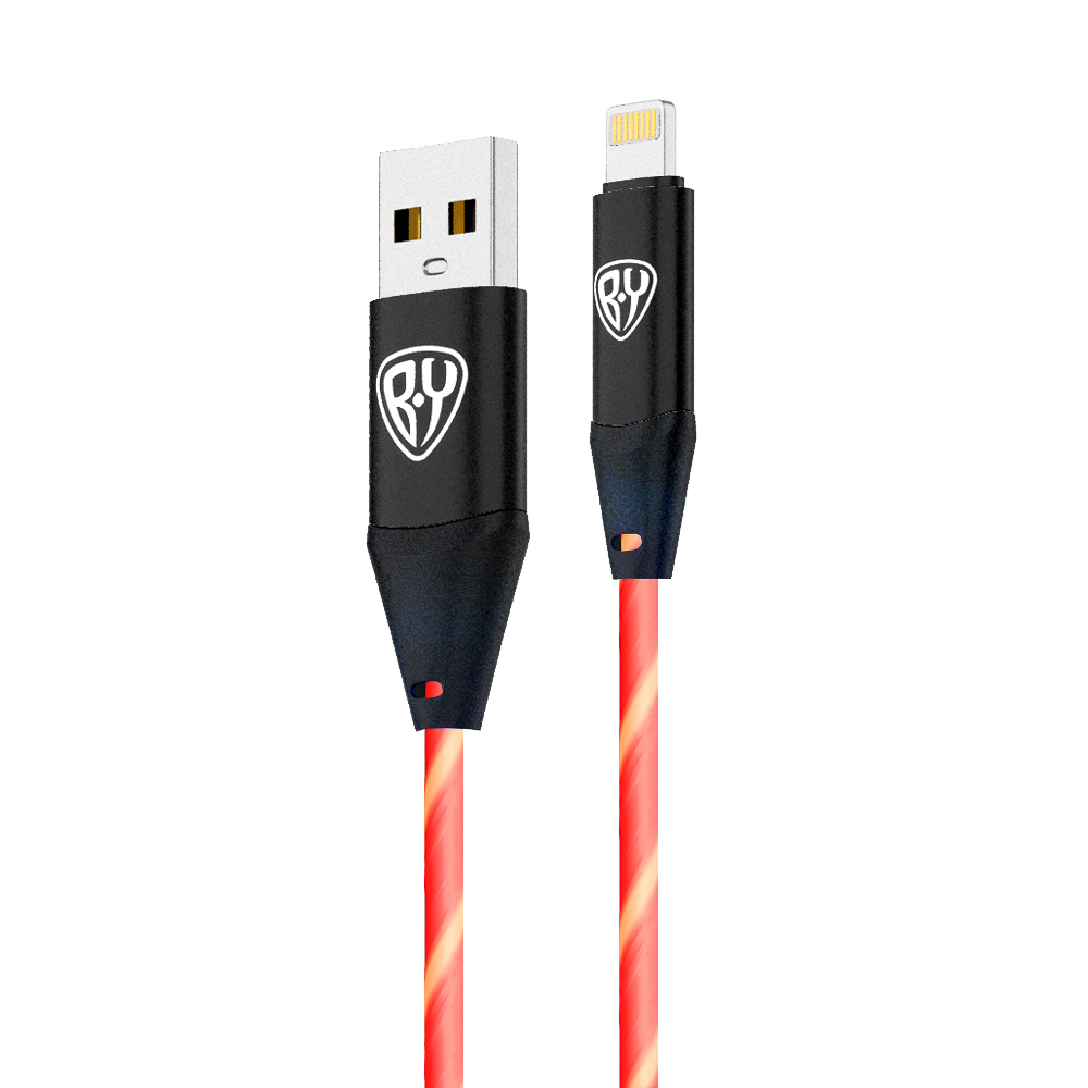 Рыжий Кабель для зарядки Светящийся iP, 1м, 2.4А, Быстрая зарядка, LED подсветка оранжевая, арт.№ 931-112