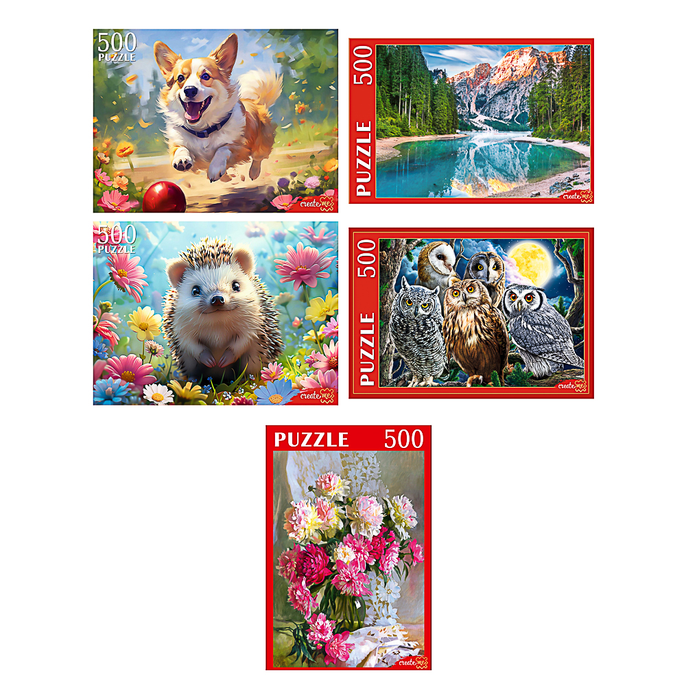 ПАЗЛЫ 500 элементов в ассортименте, 46,3х33,5х24,2см, 5 дизайнов, арт.№ 262-536