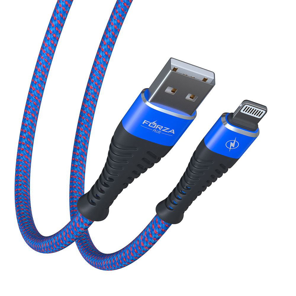 Кабель для зарядки USB(A)-iP FORZA Венеция, 1м, 2А, тканевая оплётка, 3 цвета, пакет, арт.№ 916-228
