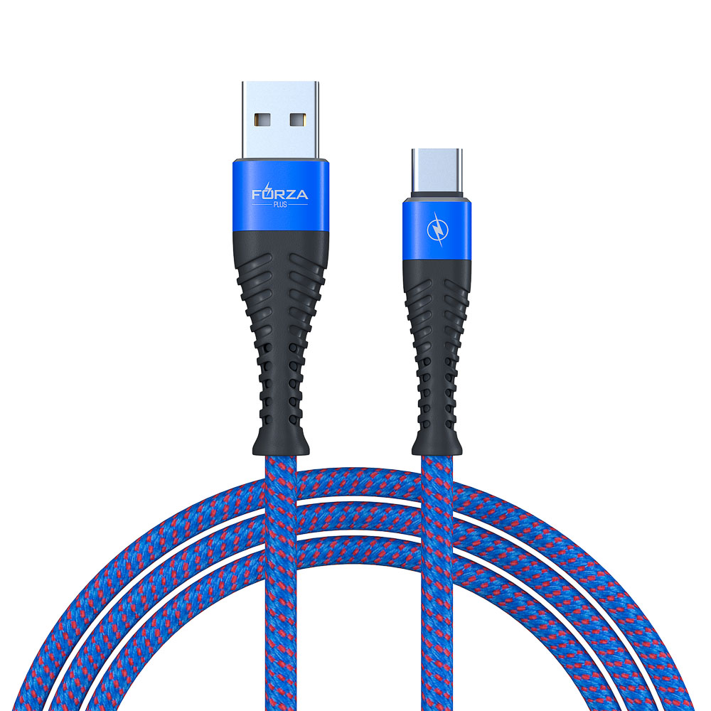 Кабель для зарядки USB(A)-Type C FORZA Венеция, 1м, 2А, тканевая оплётка, 3 цвета, пакет, арт.№ 916-229