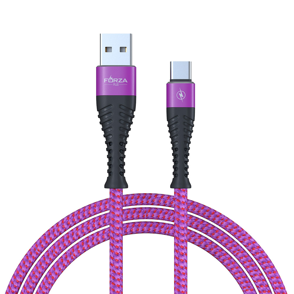 Кабель для зарядки USB(A)-Type C FORZA Венеция, 1м, 2А, тканевая оплётка, 3 цвета, пакет, арт.№ 916-229