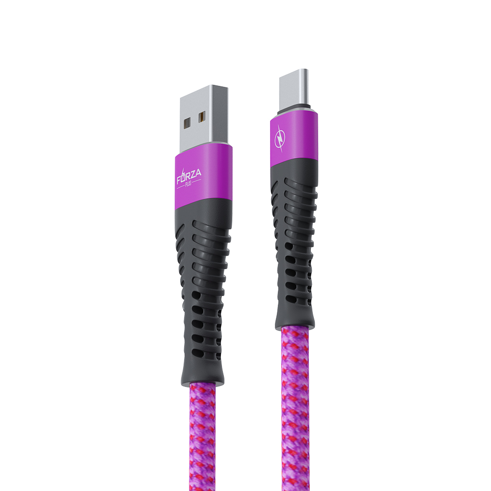 Кабель для зарядки USB(A)-Type C FORZA Венеция, 1м, 2А, тканевая оплётка, 3 цвета, пакет, арт.№ 916-229