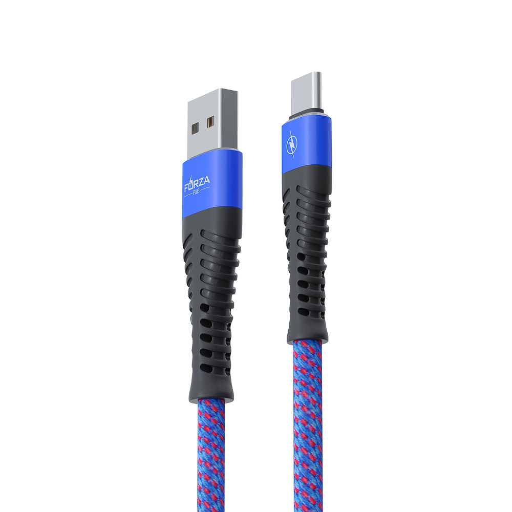Кабель для зарядки USB(A)-Type C FORZA Венеция, 1м, 2А, тканевая оплётка, 3 цвета, пакет, арт.№ 916-229