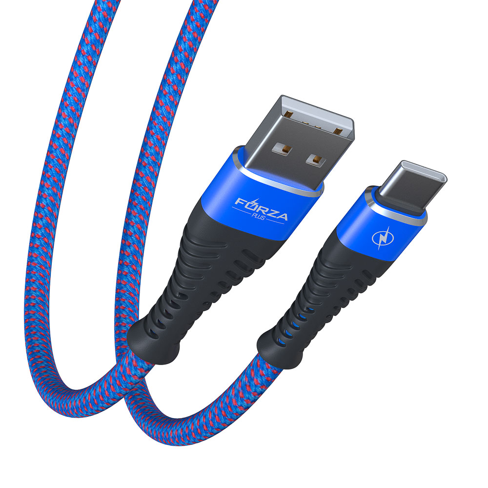Кабель для зарядки USB(A)-Type C FORZA Венеция, 1м, 2А, тканевая оплётка, 3 цвета, пакет, арт.№ 916-229