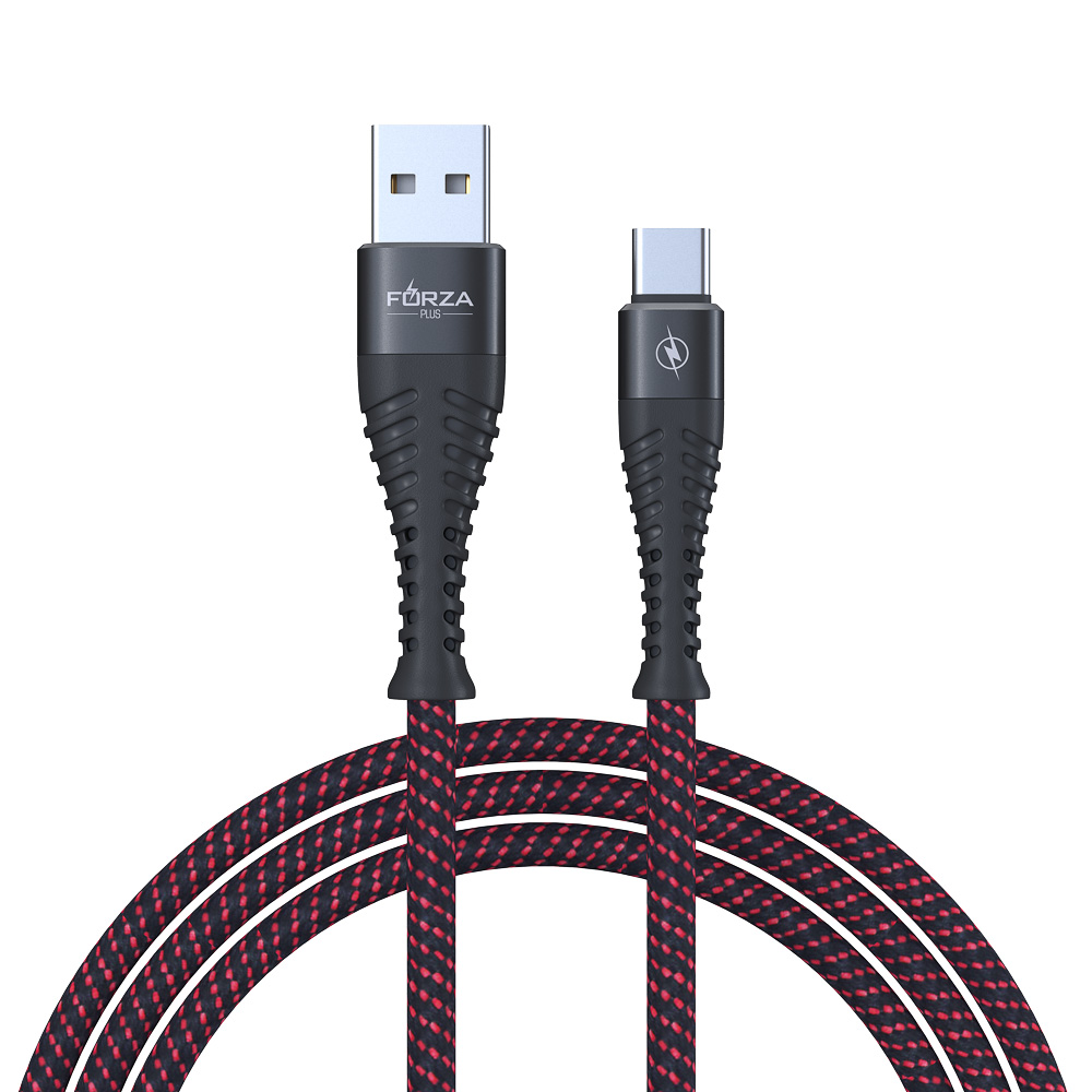 Кабель для зарядки USB(A)-Type C FORZA Венеция, 1м, 2А, тканевая оплётка, 3 цвета, пакет, арт.№ 916-229