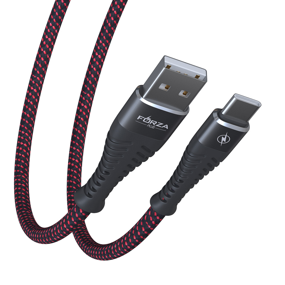 Кабель для зарядки USB(A)-Type C FORZA Венеция, 1м, 2А, тканевая оплётка, 3 цвета, пакет, арт.№ 916-229