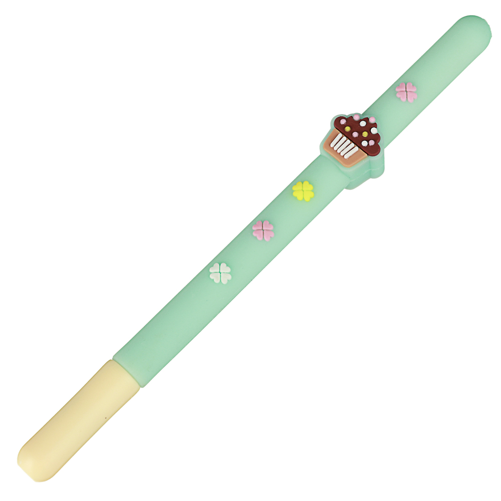 Ручка гелевая синяя, с объемным изображением сладостей, прорезиненный корпус, пластик, 15см, 5 диз., арт.№ 591-056