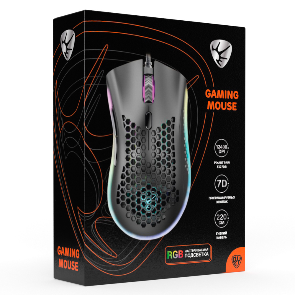 BY Игровая мышь проводная Shotgun 12400dpi,7D,PAW3327,RGB,220см, арт.№ 405-056