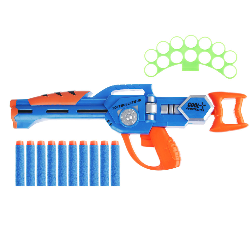 ИГРОЛЕНД Оружие в виде бластера с мягкими патронами, ABS, EVA, 16х5,5х17см, арт.№ 261-678