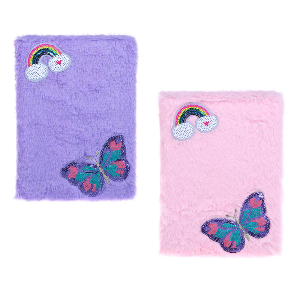 Записная книжка А5, 21х14,8см, 80л., "Полет бабочки", плюш, апплик. со стразами и пайетками, 2 диз., арт.№ 557-072