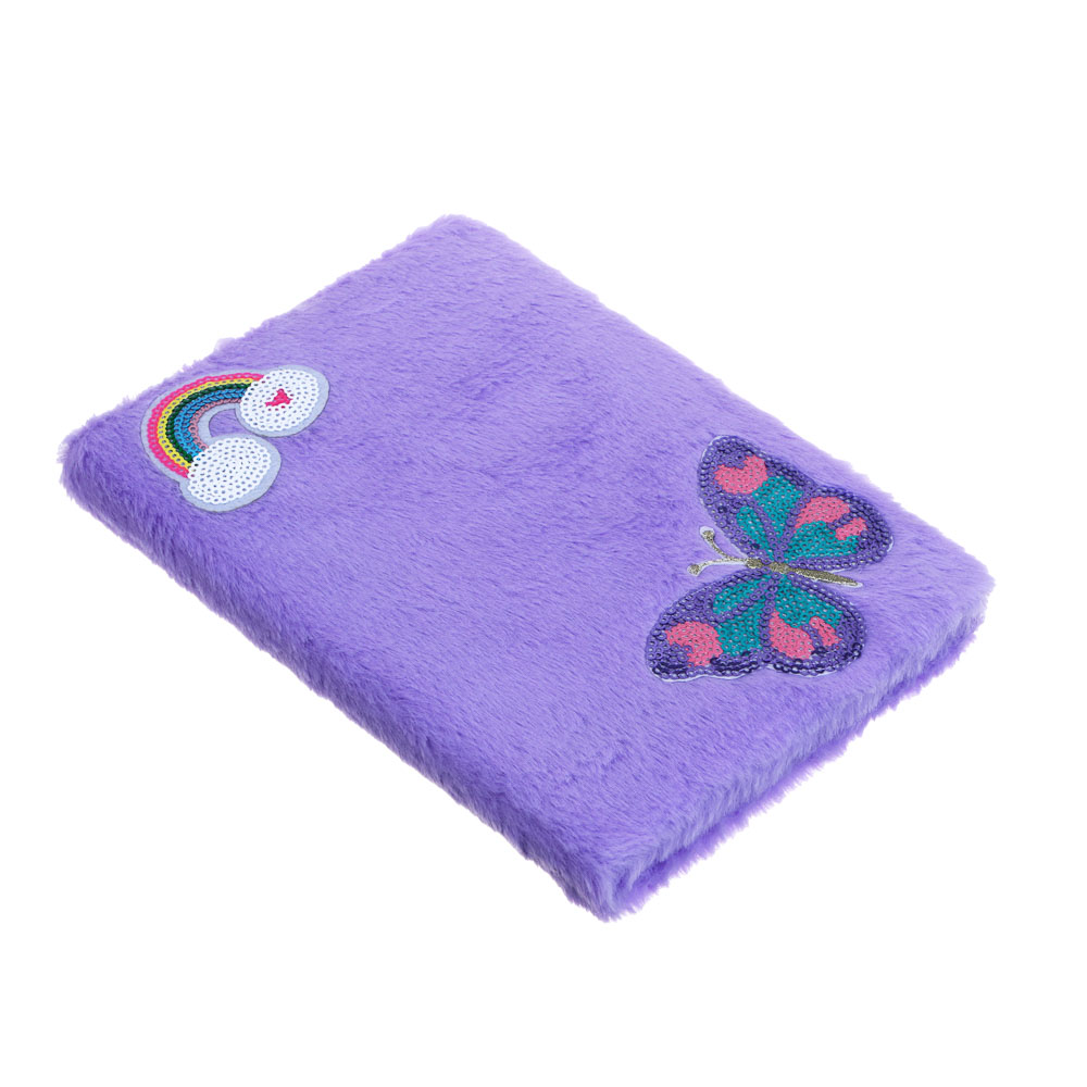 Записная книжка А5, 21х14,8см, 80л., "Полет бабочки", плюш, апплик. со стразами и пайетками, 2 диз., арт.№ 557-072