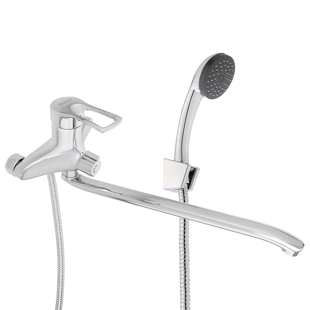 RAIN Смеситель для ванны Атриа, плоский излив 40см, душ. набор, картридж 40мм, латунь, хром, арт.№ 561-278