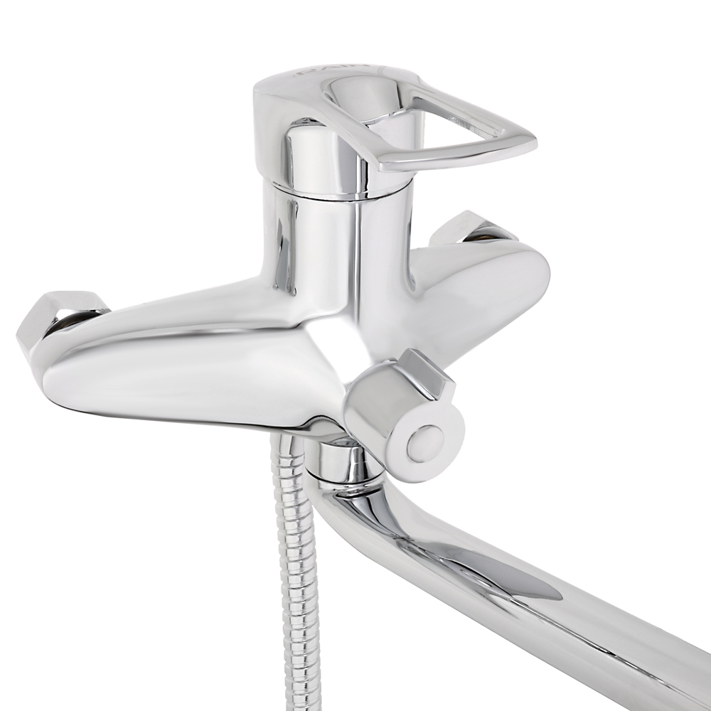 RAIN Смеситель для ванны Атриа, плоский излив 40см, душ. набор, картридж 40мм, латунь, хром, арт.№ 561-278